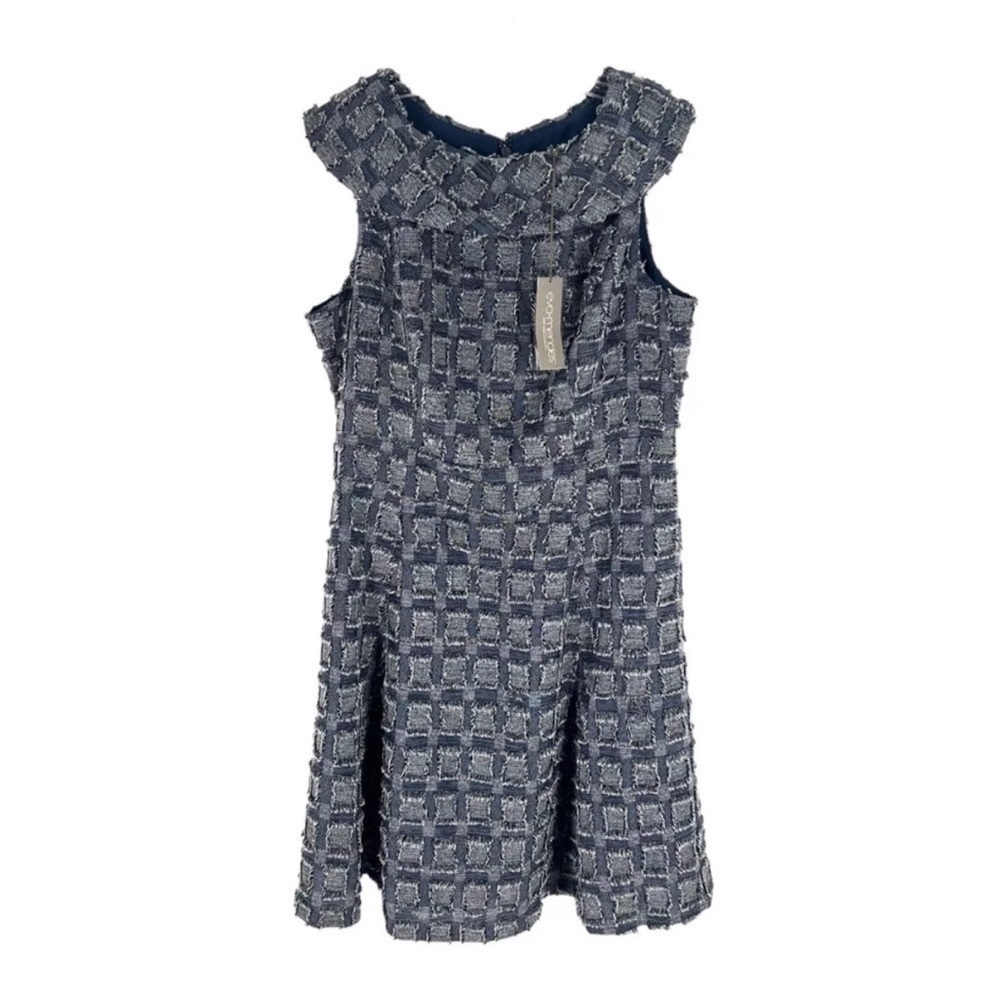 NY&C Eva Mendes Dress Womens Size 16P Navy Charcoal Textured A-Line NEW
